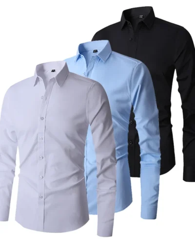 Men's Long Sleeve Regular Fit Casual White Shirts for Men Button-Down Social Shirt USA Size S-XL