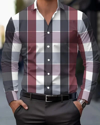 Men'S Fashion Print Shirt - Casual Polyester Long Sleeve Button-Down Lapel Collar Regular Fit Men's Clothing Men's Formal shirt
