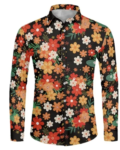 New 2024 Men's Long Sleeve Button-Down Shirt 3D Printed Floral Mushroom Cool Pattern Athleisure Fashion Comfortable Top Mens