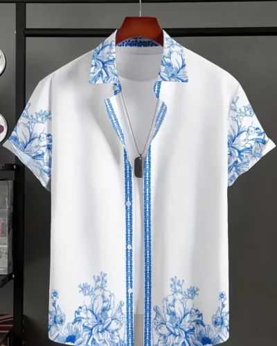 Hawaiian Shirt Summer Crisp Simple Everyday Men's And Women's Lapel Button-down Top Oversized Cool Casual Cloting
