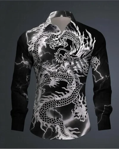 Hawaii Men's 3D Printed Dragon Print Roll-down Button-down Shirt Outdoor Street Long Sleeve Clothing Fashion Casual Beach Style