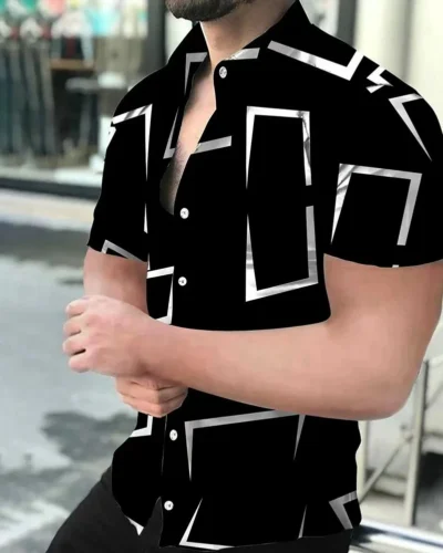 2024 New High Quality Hawaiian Simple Print 3D Printing Men's Shirts Fashion Button Short Sleeve Flip Collar Street Clothing