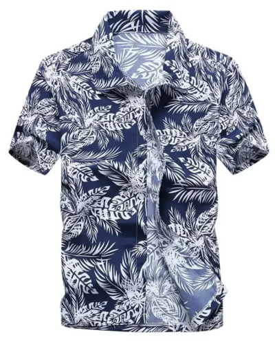 Summer Breathable Hawaiian Shirts Men Coconut Tree Printed Short Sleeve Button Down Vacation  Plus Size