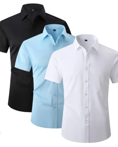 Men's Solid Short Sleeve Shirts Casual Button-Down White Black Shirt USA Size S-XL