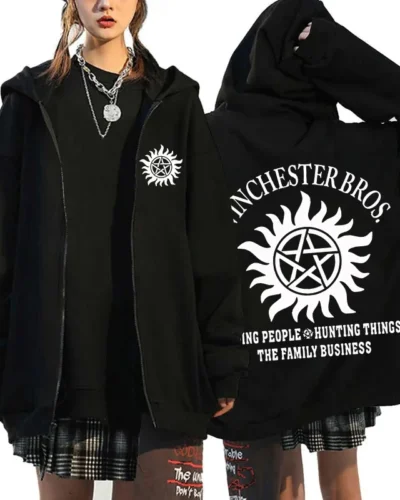 Fashion Unisex Autumn Winter Coat Supernatural Print Zipper Hoodie Casual Long Sleeve Tops Women Men Harajuku Zipper Sweatshirt