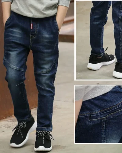 DIIMUU 4-11 Years Boys Clothes Slim Straight Jeans Young Pants Kids Baby Children Denim Clothing Trousers Elastic Waist Bottoms