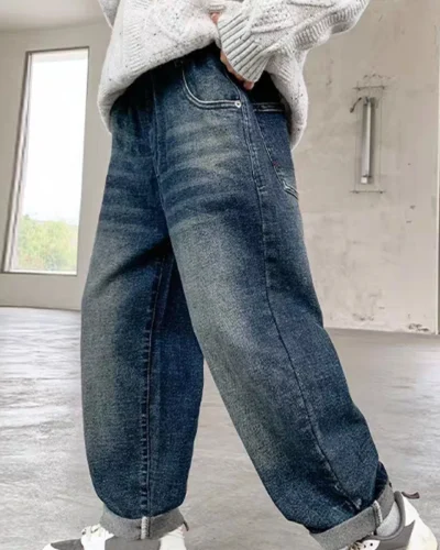 5169 5-14 years loose  for strong  boys jeans kids denim pants children trousers elastic waist
