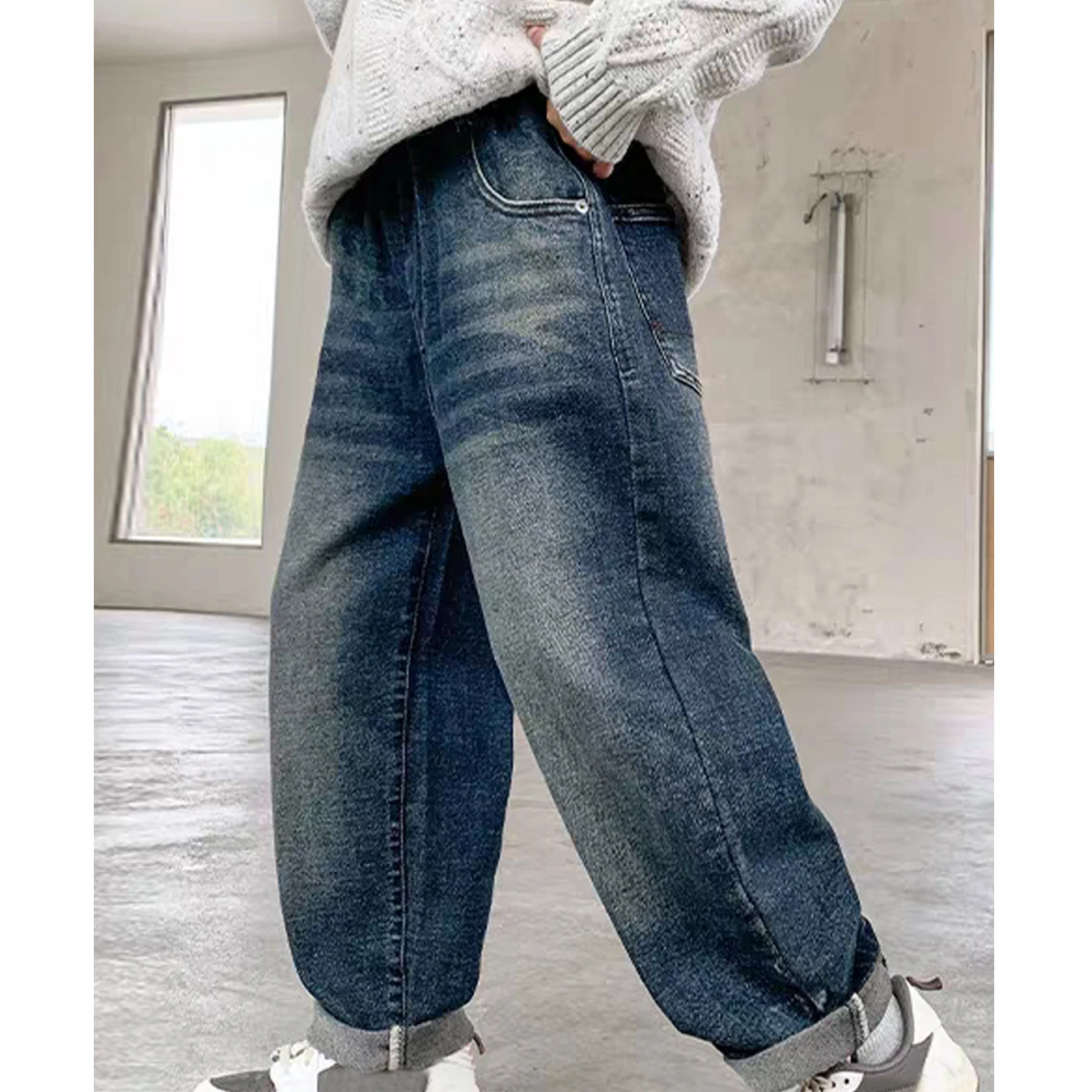 5169 5-14 years loose for strong boys jeans kids denim pants children trousers elastic waist