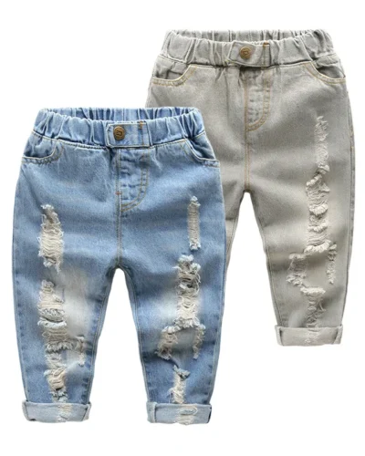 Boys girl hole Jeans pants Excellent quality cotton New casual children Trousers baby toddler Comfortable kids clothes Children