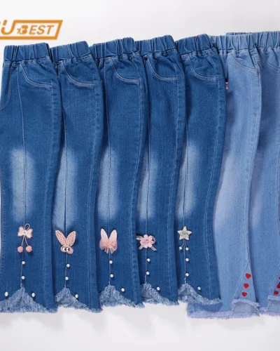 Spring Autumn Kids Baby Girls Cowboy Pants Baby Girls Jeans Casual Girls Jeans Children Clothing Kids Bell-bottoms Jeans