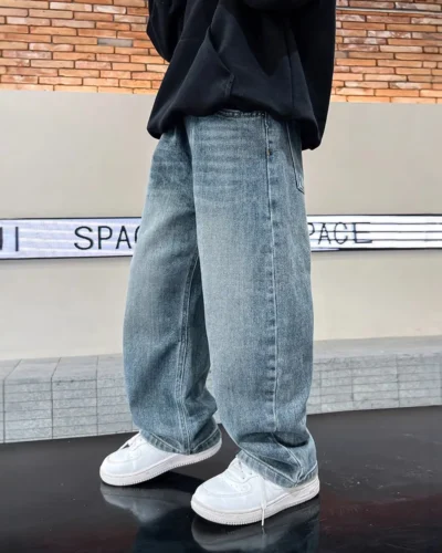 Spring Boys Jeans Pants Kids boys Wide Leg Straight Trousers Loose-Fit Casual Trousers Childrens Trendy Sweatpants Pant 5-14Y