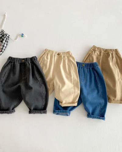 Spring 2025 Kids Jeans Daily Korean Style 1-5 Year Old Girls Denim Pants Boys Trousers Kids Pants