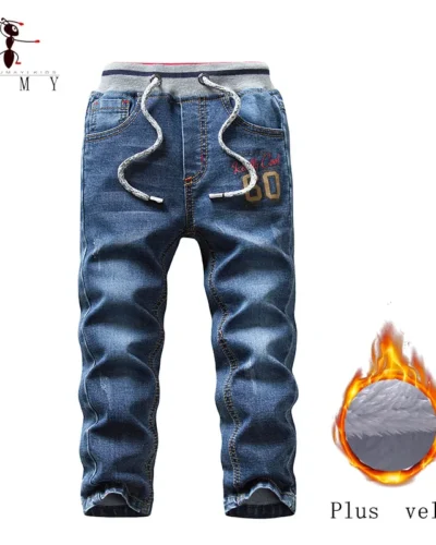 GFMY Brand 2021 Leisure Winter Black Plus Velvet Boys Jeans 3year -10 Years Keep warm Straight type Children's Pants 1905