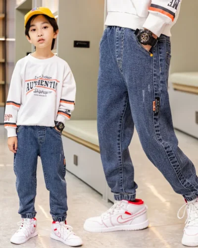 Fashion Boys Letter Jeans Pants Spring Autumn Kids Denim Trousers Casual Clothes For Teenager Boy Loose Sport Pants for 5-12Year
