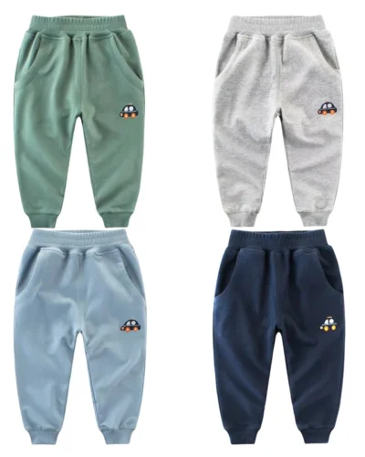 2025 Spring Autumn Cotton Sweatpant for Boys Cartoon Car Elastic Pocket Kids Trousers Children Casual Sports Pants 2-9Y