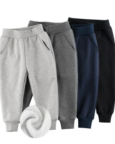 Plus Velvet Sports Pants Boys 2025 Winter New Children Clothing Solid Color Kids Elastic Waist Sweatpant for Boy Trouser 2-9Y