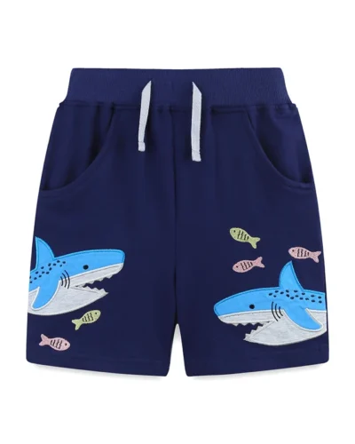 Jumping Meters Sharks Boys Shorts For Girls Drawstring Applique Kids Trousers Pants Fashion Toddler Baby Clothes