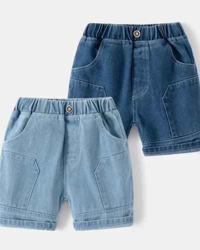 Boys Summer Jean Shorts Solid Color Fashion Trendy Cropped Pants Kids Denim Shorts Elastic Waist Casual children's Short Pants