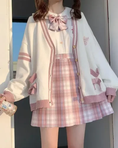 2025 Autumn Winter Women Sweater Loose Japanese Style Sweet Knitted Cardigan Embroidery Oversize Harajuku Female Cardigans Cute