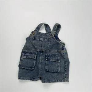 2025 Summer New Vintage Girls Overalls Kids Boys Pocket Denim Strap Pants Children Jeans Shorts Fashion Baby Clothes