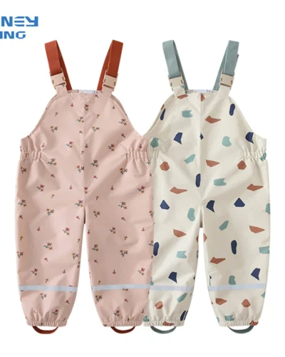 HONEYKING Children Waterproof Rain Pants Baby Jumpsuits Boys Girls Overalls Pants Fashion Kids Overalls
