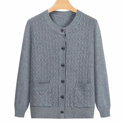 Fashion Grandma Knitted Cardigan Autumn Winter New Women's Sweater Top Middle Aged Mother Knitwears Coat кардиган женский