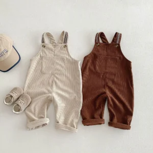 2025 Spring New Children Loose Corduroy Overalls Baby Girls Solid Casual Pants Boys Comfortable Strap Trousers Kids Clothes