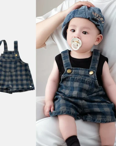 Baby Boy Suspenders Shorts Summer 2025 New Baby Overalls  Lattice Boy Casual Pants  baby overalls girls jumpsuit 1- 4 years