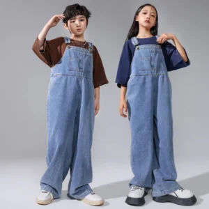 Kids Hip Hop Clothing Oversized Sweatshirt Tops Denim Overalls Bib Pants for Girl Boy Streetwear Dance Costumes Teens Clothes