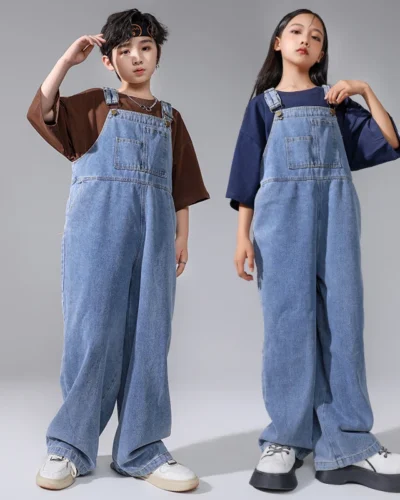 Kids Hip Hop Clothing Oversized Sweatshirt Tops Denim Overalls Bib Pants for Girl Boy Streetwear Dance Costumes Teens Clothes