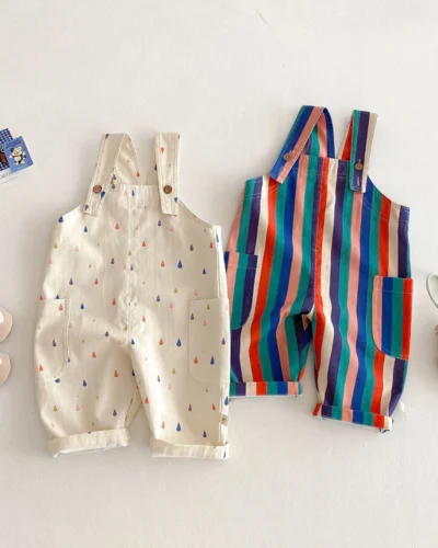 Unisex Spring New Kids Clothes Fashion Overalls Polk Dot Jumpsuits Striped Overalls Children Play Suit