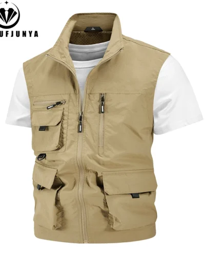 2024 Summer Men Sleeveless Fishing Tool Webbed Breathable Vest Men Many Pocket Outdoors Camping Thin Lightweight Loose Vest Male
