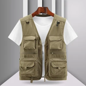 Spring New Men Outdoor Casual Vest Men Solid Breathable Multi-Pocket Photography Fishing Vest Jacket High Quality Vest Man M-6XL