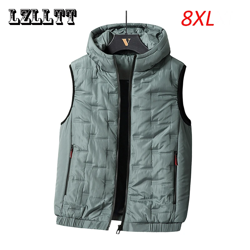 Spring Autumn Men Windproof Sleeveless Causal Vest Coats Mens Solid Quilted Waistcoat Vest Men's Vest Hooded Male Large Size 8XL
