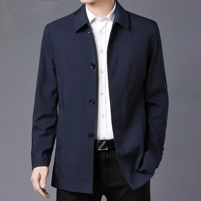 Casual Business Windbreak Jackets Men Coats Brand Top Quality Spring Men's Trench Coat Solid Color Mid-length Jacket male