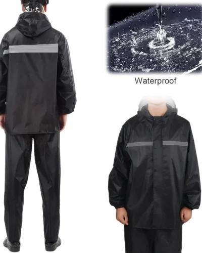 Rain Suit with Reflective Strip Waterproof Jacket and Trouser Suit Anti-storm Rain Jacket Pants Suit Breathable for Men Women