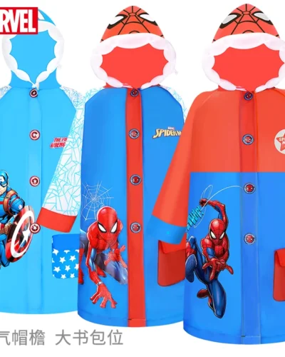 Disney Children Raincoat Boy Kids Spider-Man Poncho Long Waterproof Schoolbag Big Boy Student Raincoat Elsa Raincoat Girl Poncho