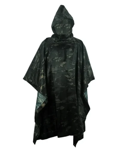 CP Black Tactics Portable Camouflage Waterproof Rain Protection Cape Adult Poncho Raincoat Cloak Travel Rainproof Motorcycle Man