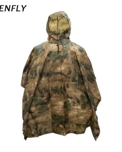 MENFLY ATFG Moss Camouflage Tactical Waterproof Rain Jacket for Hunting Men's Military Camo Raincoat for Women Atacs Fg Poncho