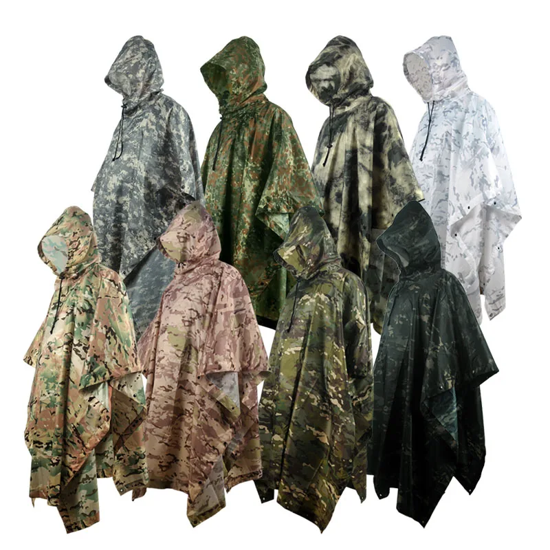 Camouflage Folding Raincoat for Hiking Portable Tactics Poncho Men Waterproof Tourism Packable Rain Jacket Cover Army RainWear