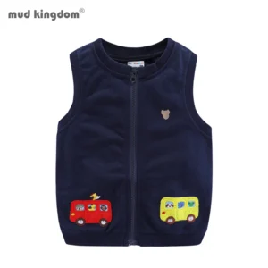 Mudkingdom Girl Boy Vest Jacket Cartoon Cars Zip Up Sleeveless Jackets for Kids Spring Outerwear Cute Children Clothes Autumn