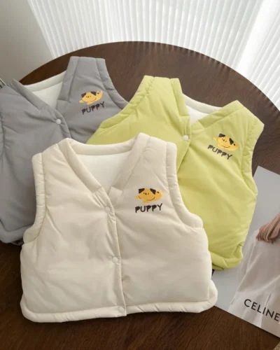 2024 Winter New in Kids Baby Girls Boys Thicken Warm Cartoon Modeling Outwear , Infant Toddler Letter Cute Clothing Vest 0-3Y