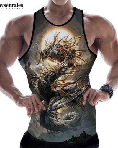 New China Dragon 3D Tank Tops Men Women Children Fashion Casual Streetwear Sleeveless Shirts Quick-drying T-shirt Men's Clothing