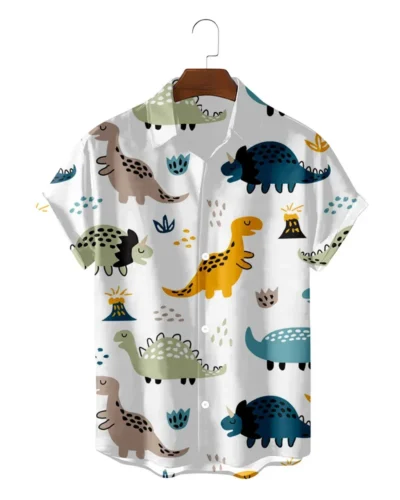 Fashion Hawaiian Cute Funny Dionsaur 3d Pattern Shirts Boys Girls Clothing Summer Beach Short Sleeve Blouse Kids Lapel Blouse