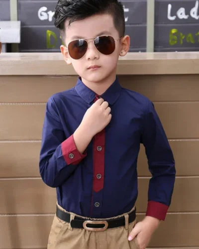 Boys Blouses Long Sleeved Shirts England Style Outerwear Kids Necktie Jacket 2024 Spring Autumn 2 To 10Yrs Children's Clothing
