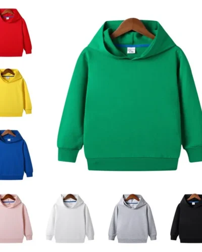 100% Cotton Boys Sweatshirts 2025 Spring Fall New Solid Color Girls Hooded Sweatshirt Children Blank Tops Name Custom Hoodies