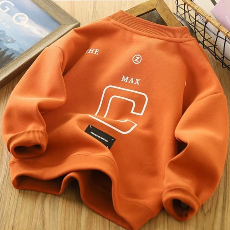 Boys Hoodies Sweatshirts Cotton Tops Outwear 2024 Orange Spring Autumn Kids Christmas Gift Teenagers Children's Clothing