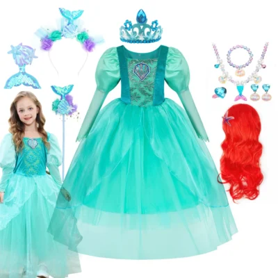Mermaid Dress for Girls Princess Ball Gown Kids Christmas Party Costume Halloween Gift 3-10T