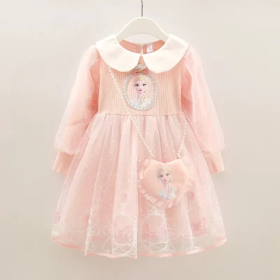 2025 New Elsa Princess Dress Girls Dress Spring Dress  Party Long-sleeved Children's Western Style Disney Frozen Formal Dress