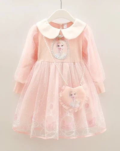 2025 New Elsa Princess Dress Girls Dress Spring Dress  Party Long-sleeved Children's Western Style Disney Frozen Formal Dress
